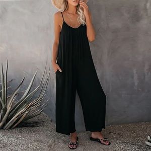 Women's Jumpsuit Black, Basic Casual XL, loose fit. Stylish. Side pockets.
